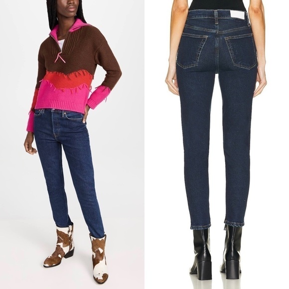 NWT‎ RE/DONE 90s High Waist Dark Wash Denim Straight Leg Ankle Cropped Jeans 26 - Picture 2 of 14
